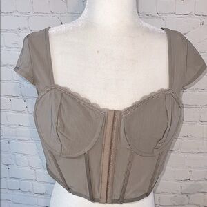 XL Charlotte Russe Brown Corset Top. Front hook and eye opening. Lace trim NWT